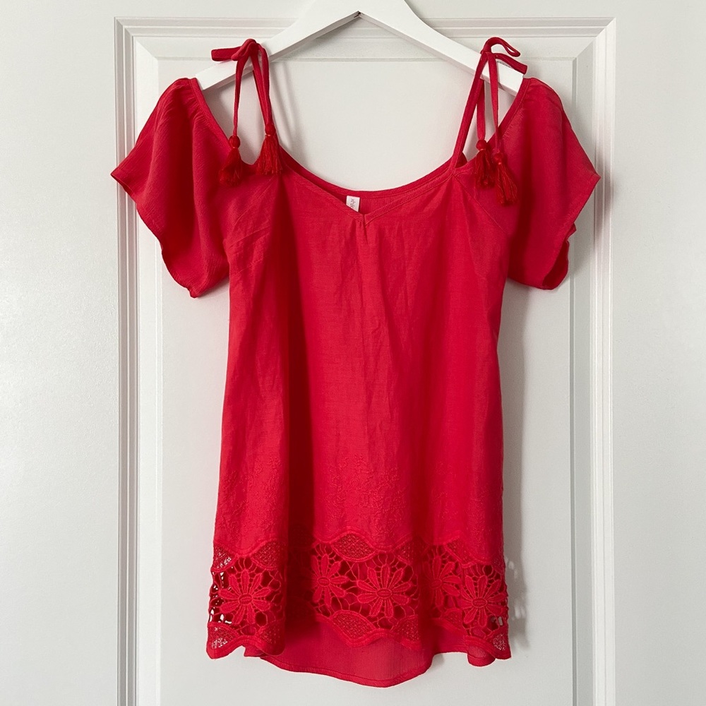 Red Cold Shoulder Top with Lace
